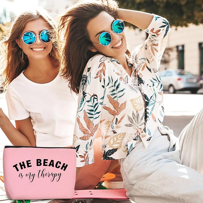 4PCS Beach Vacation Essentials Makeup Bag, Cute Cosmetic Bags for Women, Beach Accessories Travel Toiletry Bag Girls Trip Girls Weekend Gifts for Women Summer Vacation Christmas Birthday