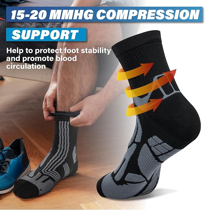 Hylaea Compression Running Socks for men, Coolmax Anti-Blister Cushion Crew Socks for Athletic, Moisture Wicking & Seamless