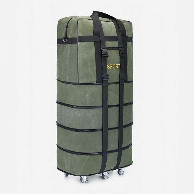 Expandable Extra Large Travel Oxford Duffel Bag with Wheels Waterproof Lightweight Traveling Foldable Suitcase (Green Canvas, XL - 6 wheels)