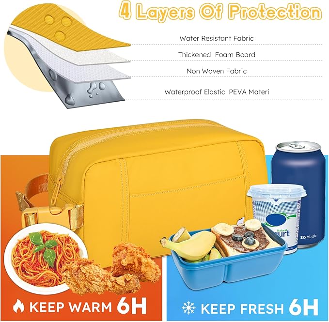 NOL Natural Organic Lifestyle Freezable Snack Bag, Leakproof Cooler Lunch Bag, Reusable, Zip Closure with Buckle Handle Nylon Waterproof Snack Box for Work Travel-Earth-yellow