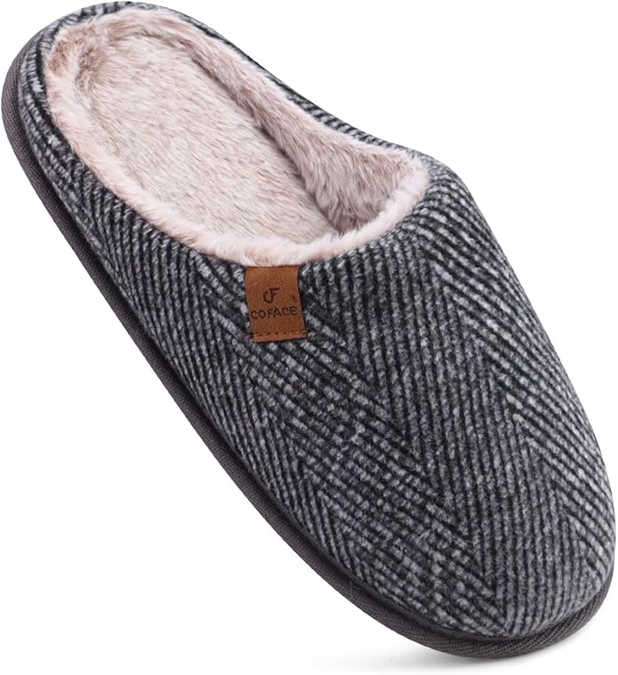 COFACE Mens Cozy Memory Foam Scuff Slippers Casual Slip On Warm House Shoes Indoor/Outdoor Sandal Slippers With Arch Support Rubber Sole Size 7-15