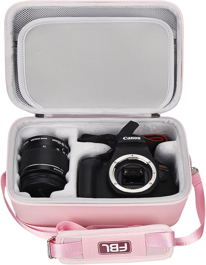 FBLFOBELI EVA Travel Storage Case for Canon EOS Rebel T7 / T8i / T5 / R50 / R100 DSLR Camera with 18-55mm Lens, Camera Protective Waterproof Carrying Bag (Case Only) (Pink)
