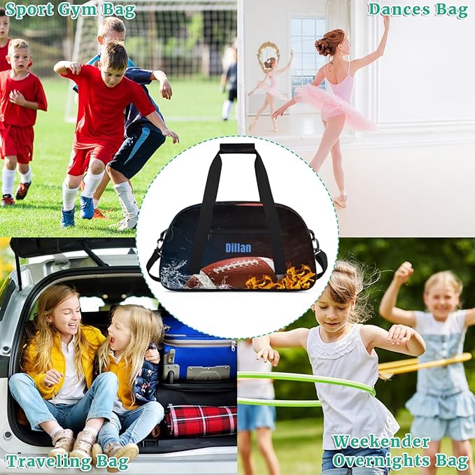 Personalized Name Sports Bag for Kids Boys, Custom Sport Gym Bag for Boys Girls Duffel Fitness Travel Weekender Tote Carry-On Training Perform Bag, Customized Kids Gift Soccer Rugby Theme