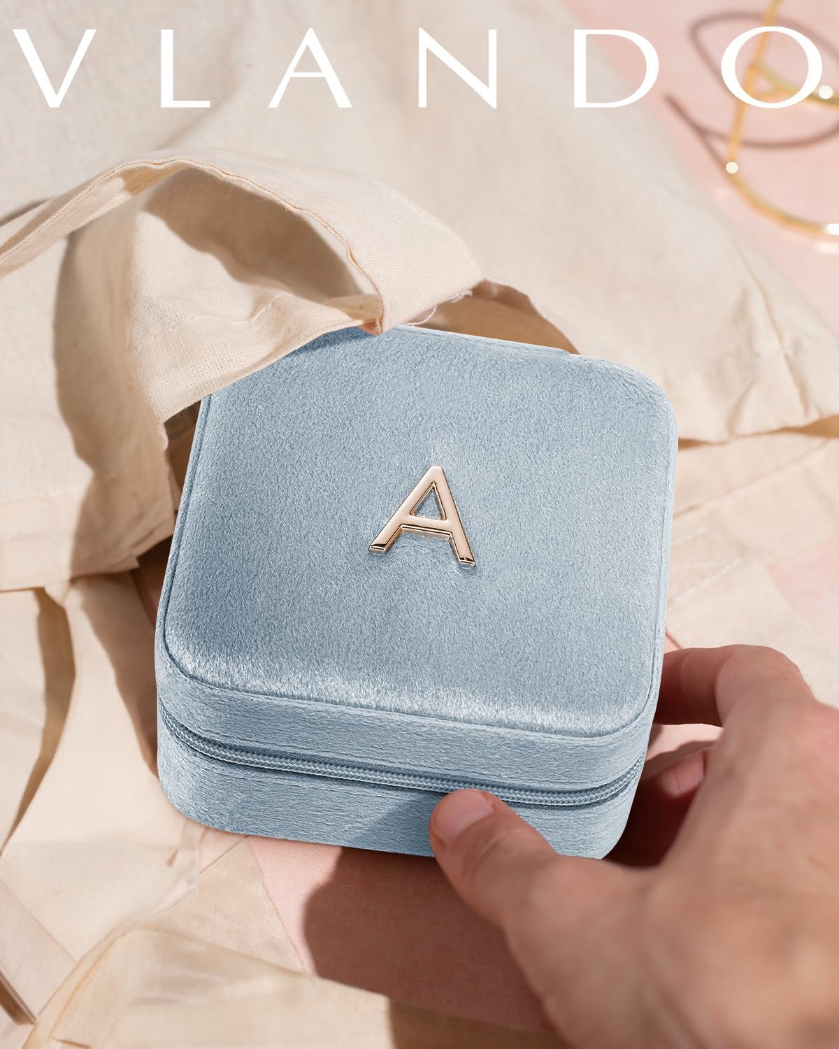 Vlando Jewelry Case for Girls Womens Fashion, Pink Jewelry Box Travel Must Haves, Jewelry Box for Girls, Small Travel Jewelry Case Birthday Gifts for Travel Gifts for Women - Letter H, Blue