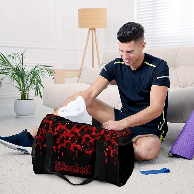 Red Maroon Leopard Sparkle Print Luggage Bag Waterproof Duffel Bag Adjustable Shoulder Strap Perform Training Travel Bag for Teens Adults Backpack