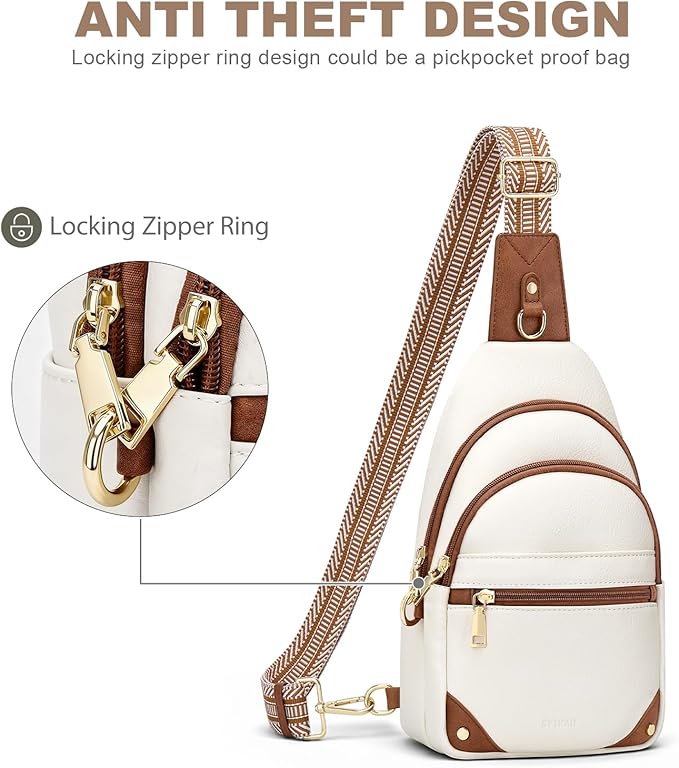 Anti Theft Crossbody Bags for Women, RFID Sling Bag Travel Purse, RFID Cross Body Purses Chest Bag for Travel Beige Brown
