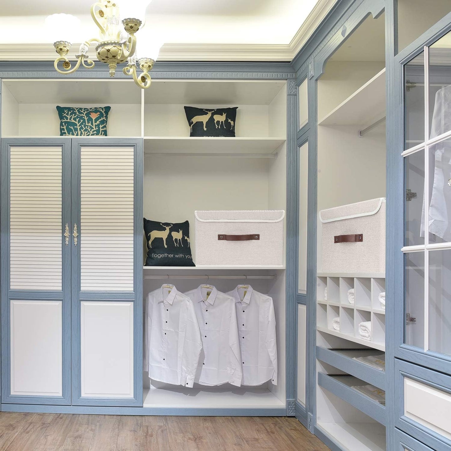 TYEERS Collapsible Storage Boxes, Washable Fabric Storage Bins with Lids, 14.9x9.8x9.8 inches, 2 Pack, Beige