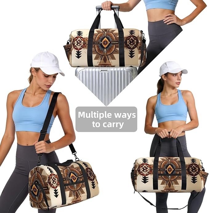 Native American Painting Print Gym Bag with Shoe Compartment for Women Men, 17.7in Sports Duffle Weekender Tote, Overnight Travel Duffel Bag Carry On