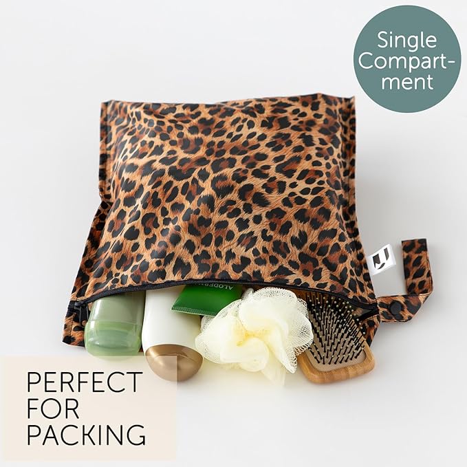 Bumkins Roamio Waterproof Wet Bag for Baby, Travel, Swim Suit, Cloth Diapers, Pump Parts, Pool, Beach, Gym Clothes, Toiletry, Hook to Stroller, Daycare, Zip Reusable Wetdry Pack Pouch, Leopard Print