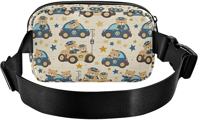 Kawaii Bear Police Car Fanny Pack for Women Men Water Resistant Fashion Waist Packs with Adjustable Strap Belt Bag for Travel Workout Jogging Hiking 21220281