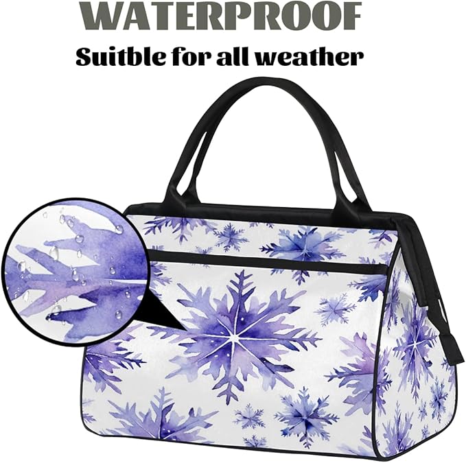 Snowflake Overnight Weekender Bags for Women Men, Waterproof Travel Carry On Duffel Bag, Lightweight Sports Gym Bag for Fitness, Workout, Travel