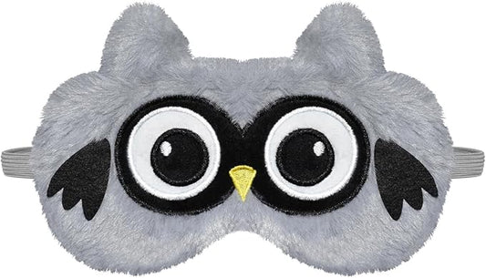 Cute Owl Plush Sleep Mask - Soft Fluffy Eye Cover Blindfold for Kids, Girls and Adults - Gray