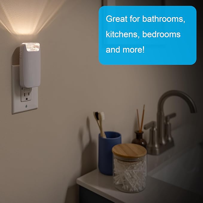 GE 4-in-1 Power Outage Plug in Night Light LED Flashlight for Dorm Room, Apartment Essentials, Battery Operated Lights Emergency Supplies, Dusk to Dawn Sensor Nightlight, 2 Pack, White 49578
