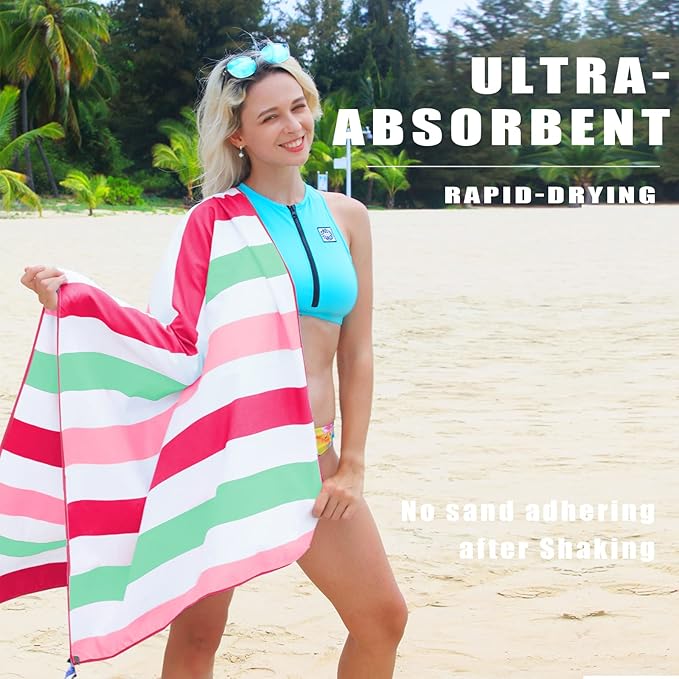 Exclusivo Mezcla Microfiber Quick Dry Beach Towel, Oversized Lightweight Sandfree Pool Towel for Swimming Camping Travel with Bag (Pink, 35x70 Inches)