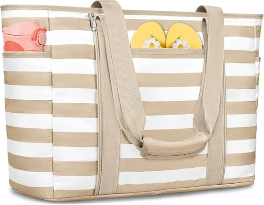Extra Large Beach Bags for Women, Waterproof Sandproof Beach Tote Bag Foldable Swim Pool Bag with Zipper and Wet Pocket