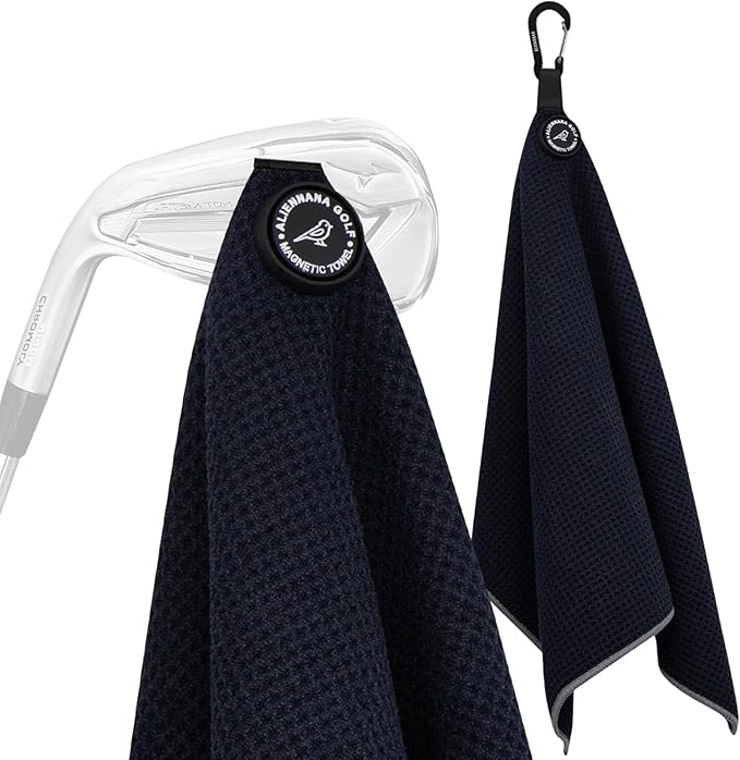 Magnetic Golf Towel, Microfiber Waffle Design with Clip - Industrial Strength Magnet for Strong Hold to Golf Bags, Carts & Clubs