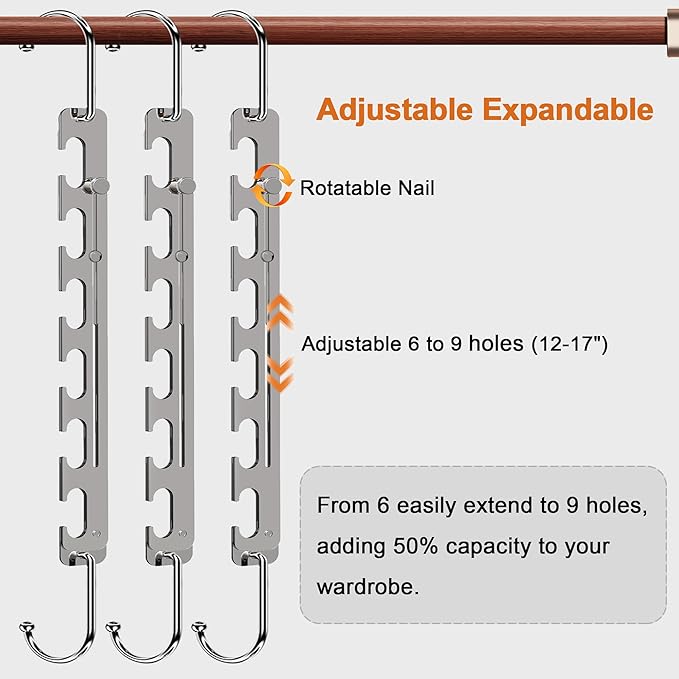 Sindax Space Saving Hangers Telescopic, 6 Holes Clothes Hangers Adjustment to 9 Holes, Upgraded Sturdy Metal Clothes Hangers Space Saving for Heavy Clothes, Closet Organizers and Storage - 12 Pack