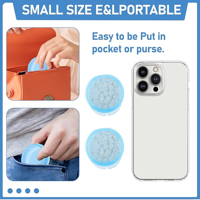 4 Pcs Mini Pill Organizer Small Pill Box Cute Portable Pill Case for Pocket Purse Travel Storage Containers Earplug Case Medicine Dispenser Vitamin Holder (4 Blue)