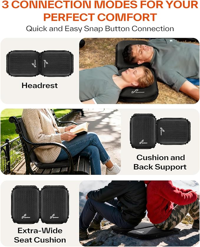 Sportneer Stadium Seat Cushion: Self-Inflating 2" High Rebound Foam Seat Pad for Airplane Travel Stadiums Bleachers Camping Hiking, 0.48lbs, Lightweight and Portable