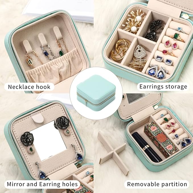 Jewelry Travel Case with Mirror,Small Travel Jewelry Organizer, Portable Jewelry Box Travel Mini Storage Organizer Portable Display Storage Box for Rings Earrings Necklaces (Black)