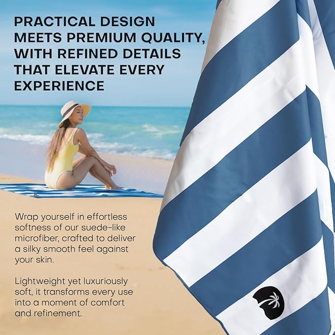 Microfiber Quick-Dry Travel Towel – Super Absorbent, Lightweight, Compact – Sand Resistant, Soft, Packable + Mesh Carry Bag – Beach, Pool, Gym, Camping & Yoga (Blue/White)