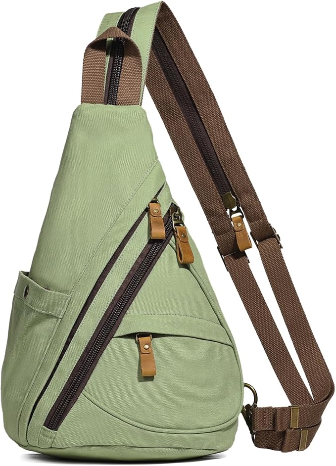 KL928 Canvas Sling Bag - Small Crossbody Backpack Shoulder Casual Daypack Rucksack for Men Women(MatchaGreen)