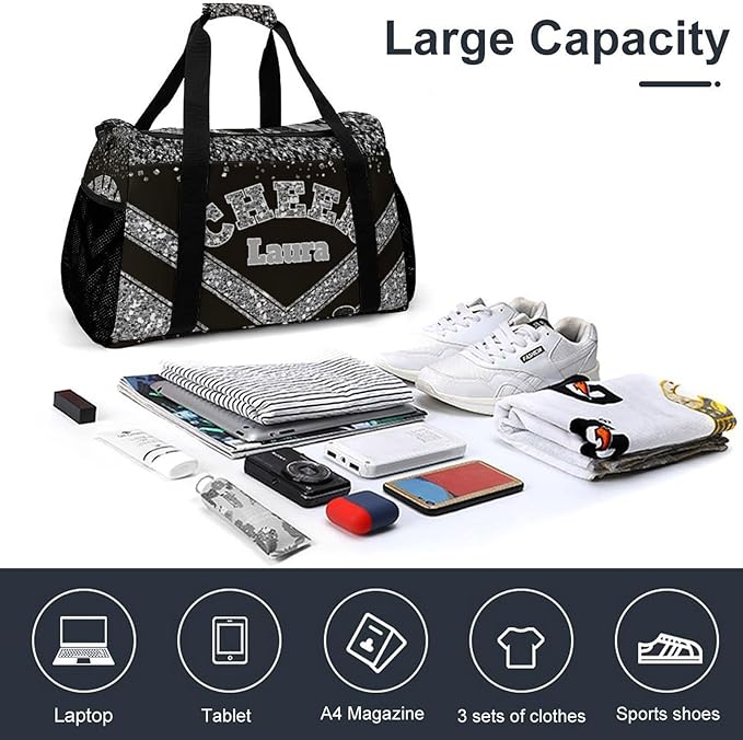 Personalized Cheer Bag Gifts for Girls Sport Cheerleading Gym Travel Duffel Bag Overnight Weekender Bags with Name (Gray)