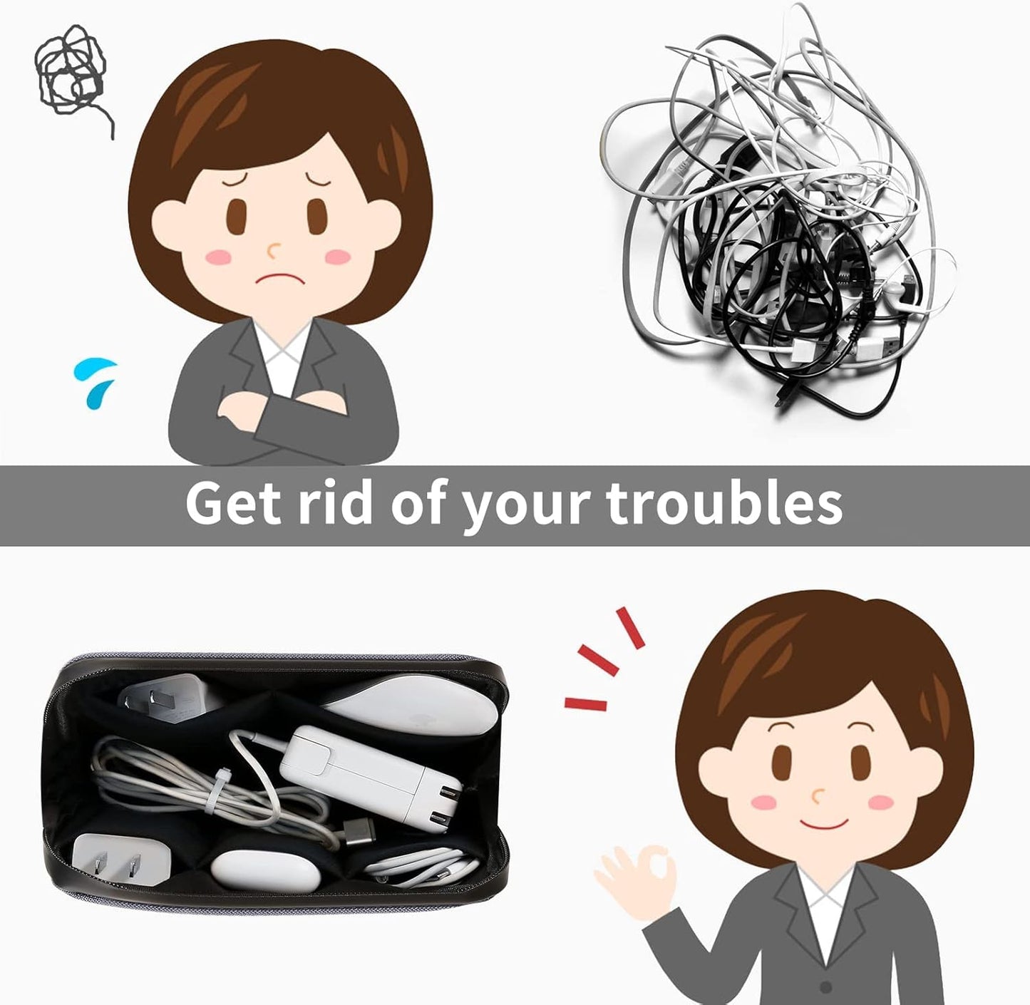 Electronic Organizer Travel Case – Waterproof Cable Bag for Cord, Charger, Hard Disk, Power Bank – Small Tech Storage for Travel, Backpack, Business Trip, Airplane