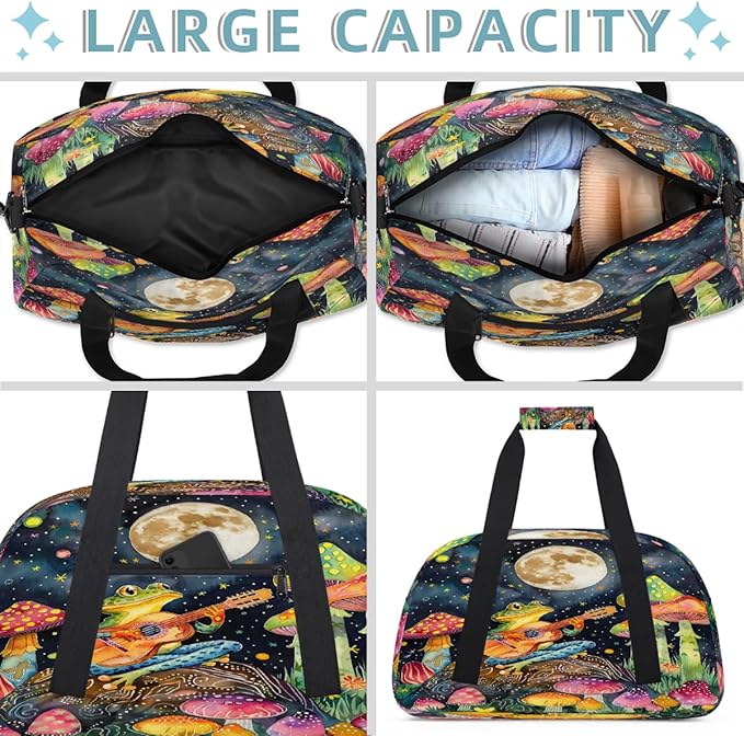 Travel Duffle Bag for travel duffle bag sports Girls Boys Kids Galaxy Frog Mushroom Lightweight Overnight Sleepover Weekender Bags Small Dance Gym Sport Bag Teens Carry-On Size Workout Bag