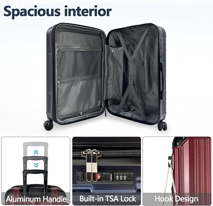 OUZZO 20 Inch Expandable Carry On Luggage 22x14x9 Airline Approved Hardshell Suitcases with Wheels Durable Lightweight Travel Luggage with TSA Lock USB Port for Business Trip Weekend Getaway
