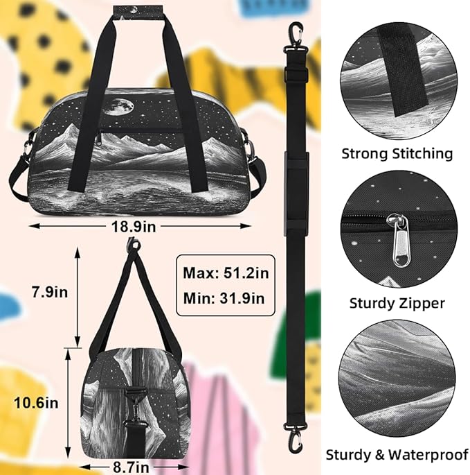 Travel Duffle Bag for travel duffle bag sports Girls Boys Kids Mountain Peak Moon Lscape Lightweight Overnight Sleepover Weekender Bags Small Dance Gym Sport Bag Teens Carry-On Size Workout Bag