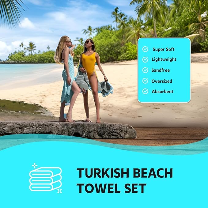 HAVLULAND White Beach Towels Set, Turkish Beach Towel Oversized, 40”x72” Quick-Dry & Sand-Free, Lightweight Turkish Towels for Tie Dye, Travel Blanket, Bath, Pool & Vacation | Bulk (White, 4 Pack)