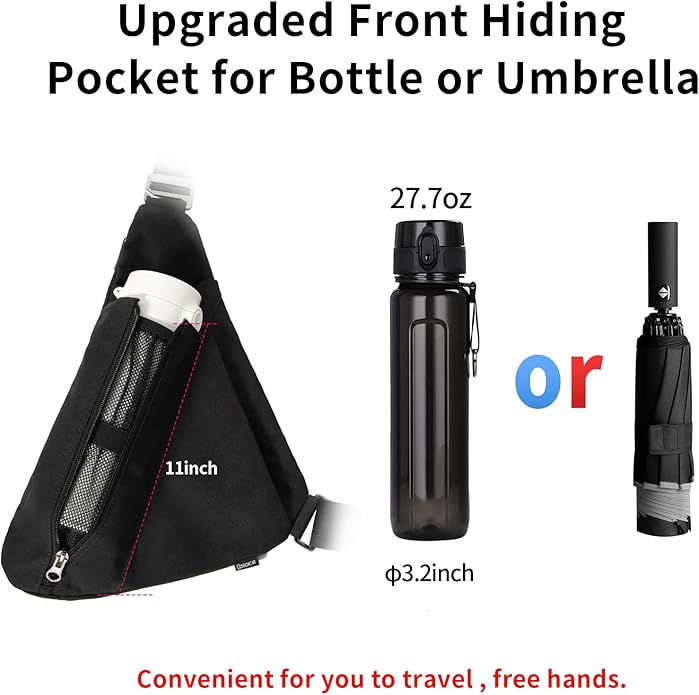 Sling Bag for Men, Anti-Theft Crossbody Chest Pack, Minimalist Daypack with Water Bottle Holder