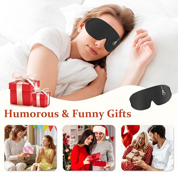 Funny 3D Zero Pressure Sleep Eye Mask for Men Women Side Sleeper, Adjustable Blackout Soft Breathable Eye Masks for Travel Nap Night Sleep, Humorous Gift Stocking Stuffers (Light)
