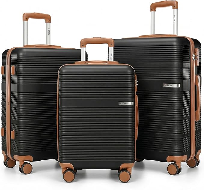 Hoteel Luggage Sets 3 Piece with Spinner Wheels TSA Lock (4-YEAR WARRANTY), Durable Suitcase Lightweight Travel Hardshell PC+ABS Large Carry on Luggage for Men&Women, Gloss Black (20/24/28in)