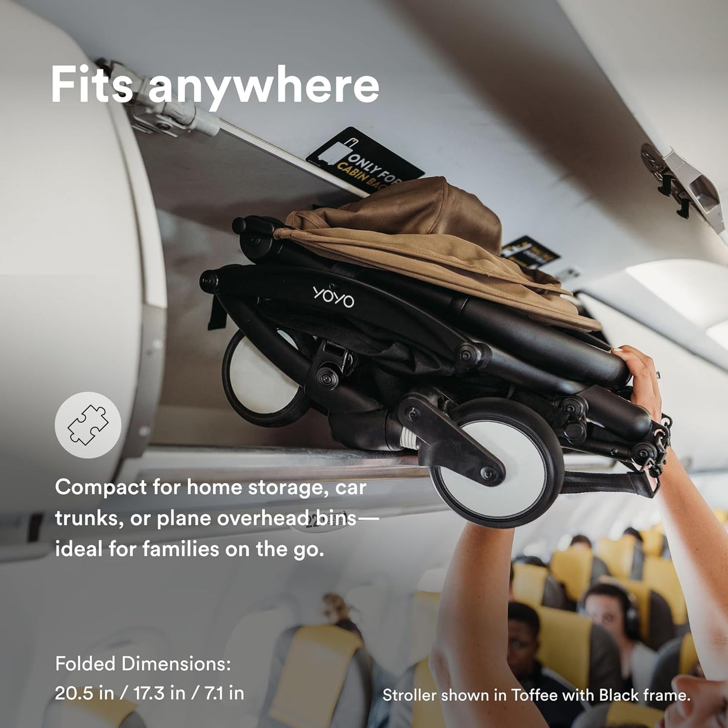 Stokke YOYO3 Stroller from 6 Months - Includes White Frame/Black Seat Cushion + Canopy - Folds in & Out in a Flash - Light & Compact - Carry-On Compatible