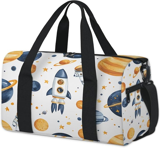 Astronaut Rocket Travel Duffle Bag for Women Men, Overnight Weekender Bag, Carry on Tote for Sport Gym