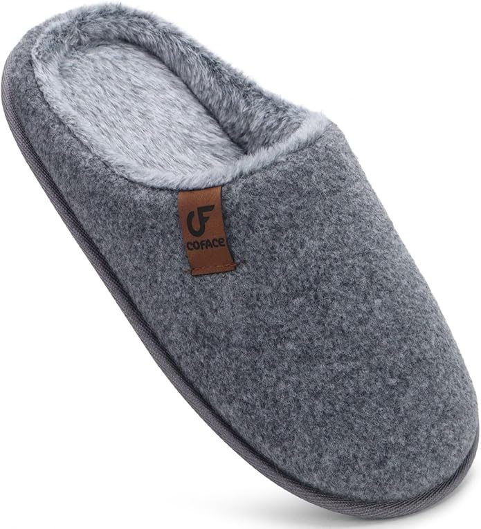 COFACE Mens Cozy Memory Foam Scuff Slippers Casual Slip On Warm House Shoes Indoor/Outdoor Sandal Slippers With Arch Support Rubber Sole Size 7-15