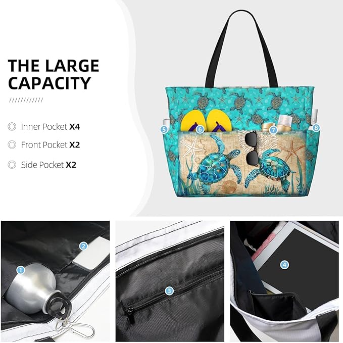 Beach Bag Tote Bags Waterproof Sandproof for Women Large Beach Tote Bag Foldable with Pockets for Weekend Vacation