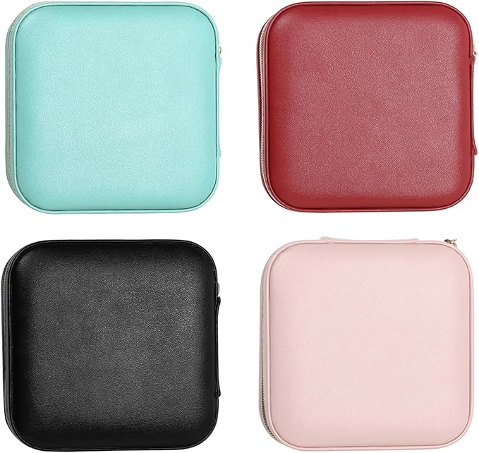 Jewelry Case with Mirror, Small Travel Jewelry Organizer, Portable Jewelry Box Mini Organizer Display Storage Box For Rings Earrings Necklaces (4Color - 4packs)
