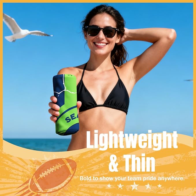 Football Fan Thin Lightweight Microfiber Beach Towel Seattle Themed Quick Dry Absorbent Packable Oversized Towels Men Women Gear Seahawks Team Dad Husband Guy Him Christmas Cool Useful Fun Gifts