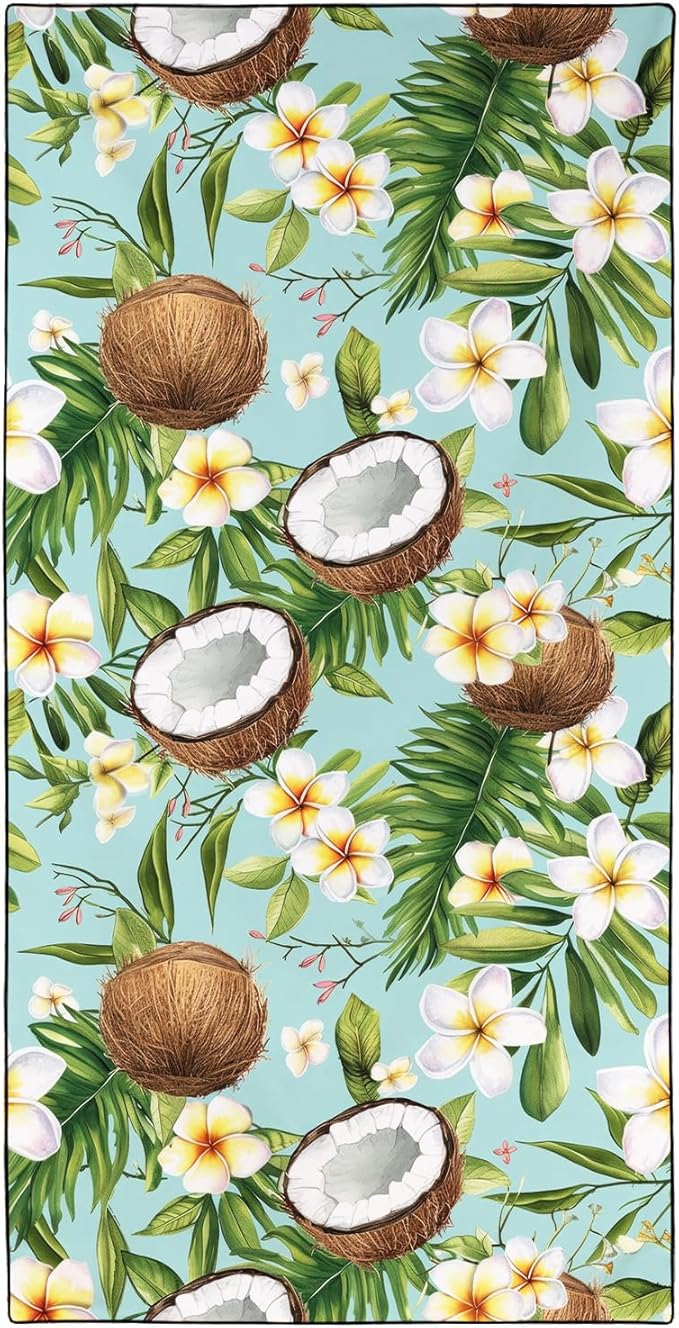 Coconut Pattern Beach Towel Extra Large 36" x 72", Thin Lightweight Microfiber Towels with Fruit Design, Sand Free and Quick Dry, Compact Bag
