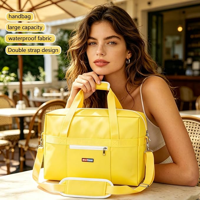Gym Bag for Women Men, Water-Resistant Duffle Bag for Travel Sports, Lightweight Carry On Bag with Handles and Detachable Shoulder Strap (Yellow)