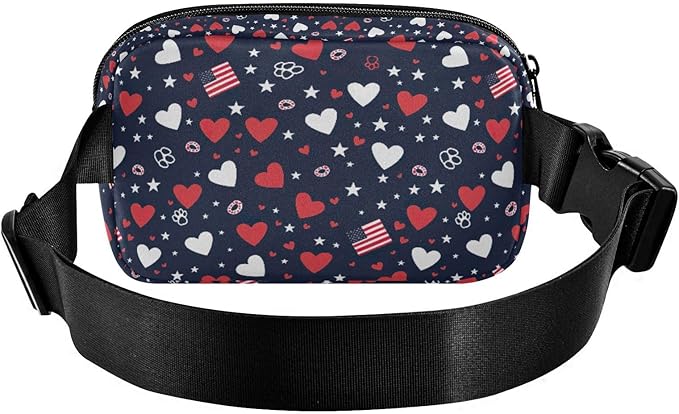 Kawaii American Flag Heart Dog Paw Fanny Pack for Women Men Water Resistant Fashion Waist Packs with Adjustable Strap Belt Bag for Travel Workout Jogging Hiking 21219382