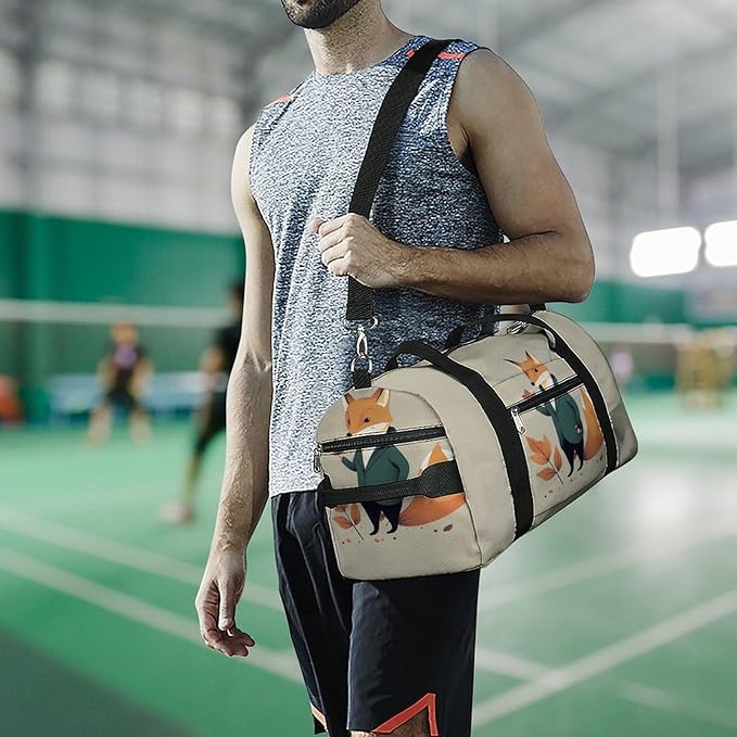 Oxford Cloth A Cartoon Fox Gym Bag,Duffle Bag with Shoes Compartment And Adjustable Shoulder Straps，Weekender Bags for Men Women.
