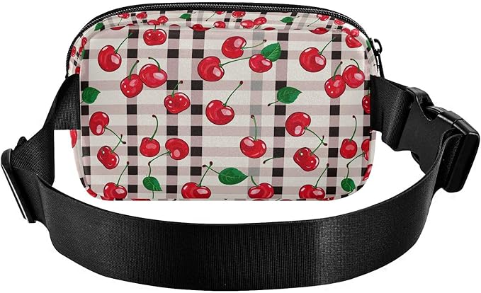 Cherry Red Checkered Plaid Fanny Pack for Women Men Water Resistant Fashion Waist Packs with Adjustable Strap Belt Bag for Travel Workout Jogging Hiking 21219407