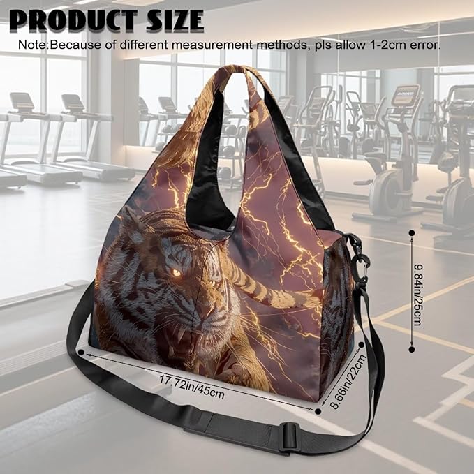 Tiger Gym Bag for Men Stylish Sports Bag with Shoe Compartment Water-Resistant Lightweight Duffel Bags with Zipper Pockets Fitness Workout Multi-Functional Yoga Mats Bags with Holder Strap