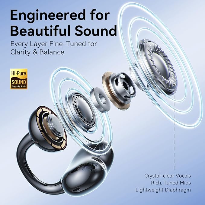 Kinglucky Jewelry-Inspired Clip-On Earbuds with Butterfly Earrings, Comfortable Fit & 50H Playtime Open Ear Bluetooth 5.4 Wireless Headphones for Women, Small Ears, Sports & Workouts (Black)