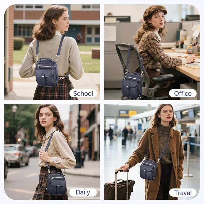 Vegan Leather Crossbody Bag for Women with 2 Straps, Small Messenger Bag with Anti Theft Zipper Pocket Vintage Shoulder Bag