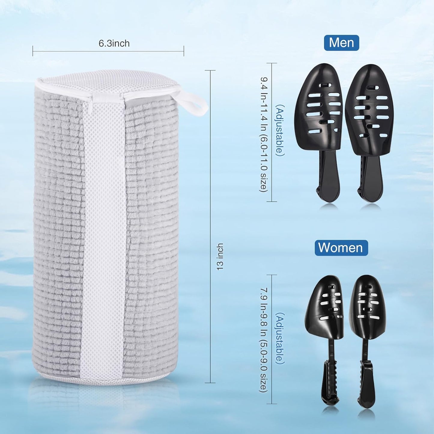 Shoe Laundry Bags for Washing Machine, 2024 New Reusable Laundry Shoe Bag for Washer and Dryer, Fluffy Fibers 360° Wrap-Around Cleaning, 2 Pairs Adjustable Shoe Trees for All Shoes, ‎Gray